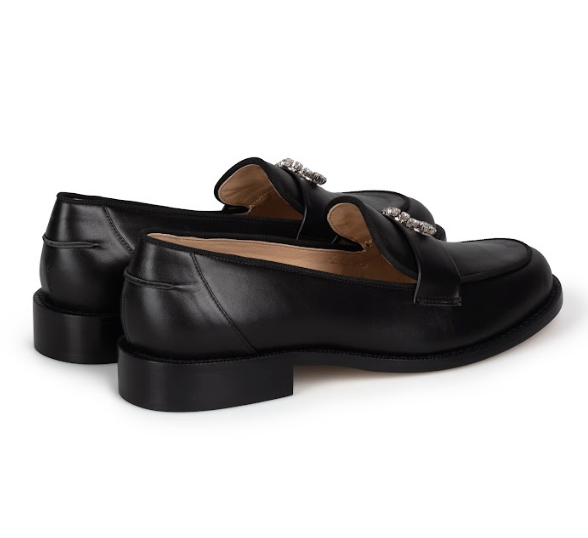 Handmade Italian shoes, womens black leather penny loafers