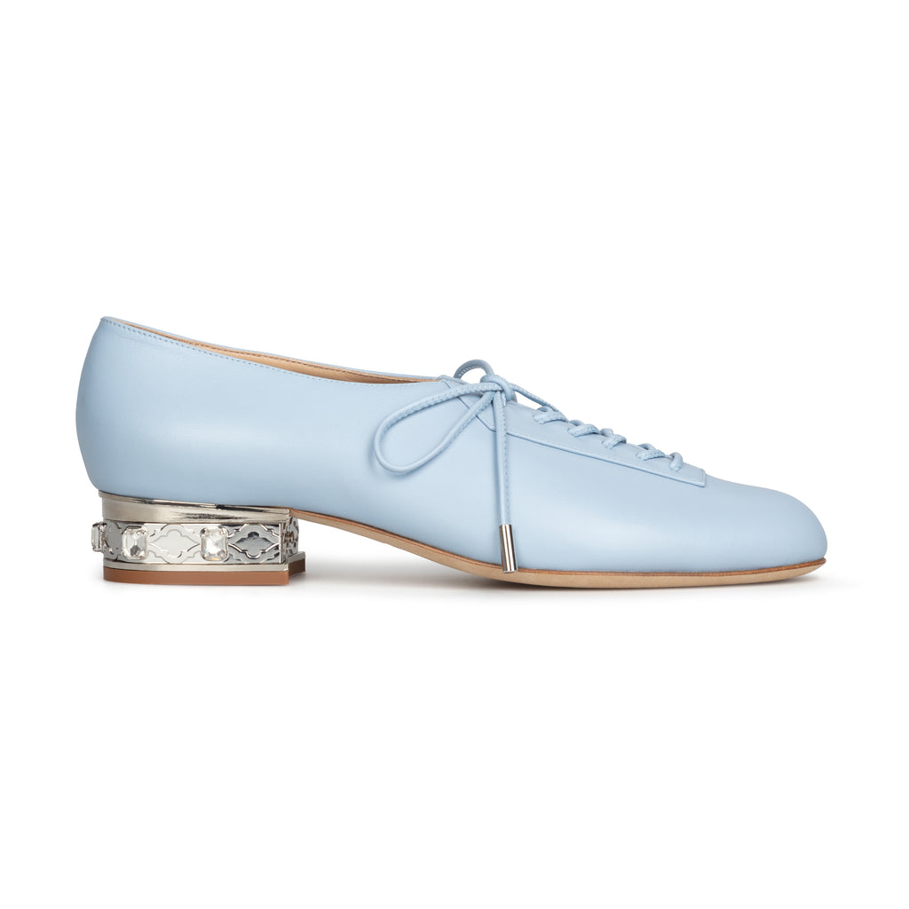 Cinderella shoes with low crystal heel in leather 